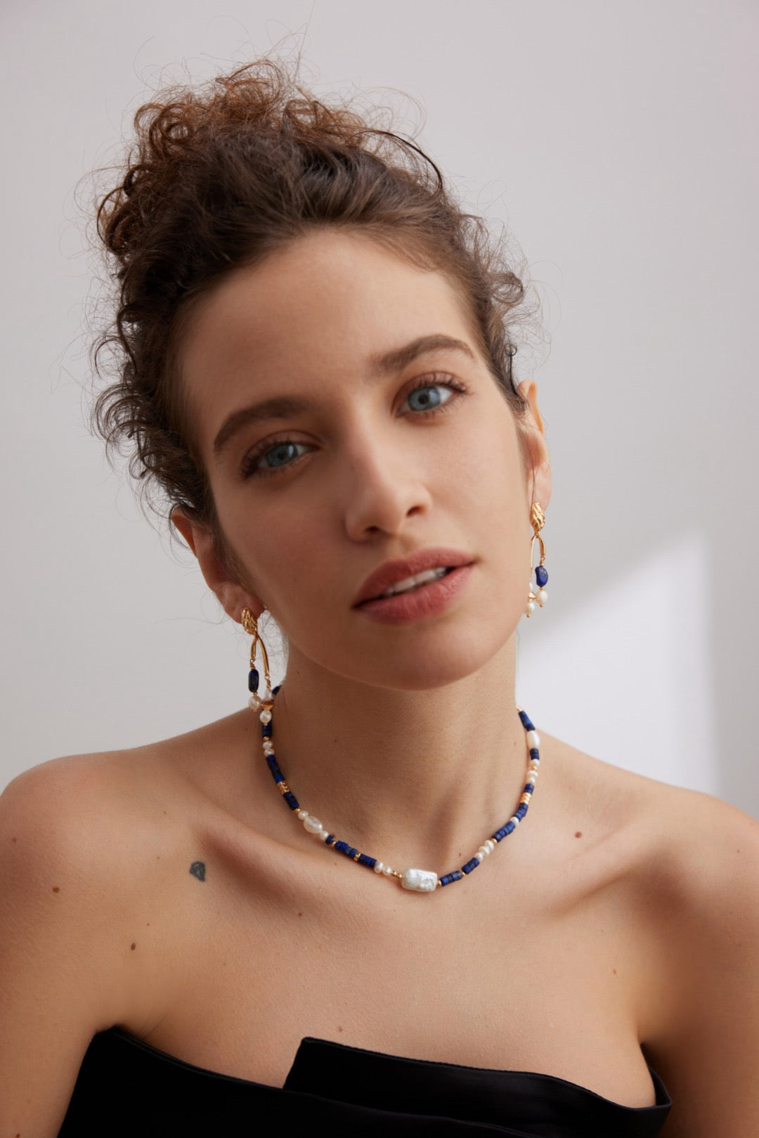 Celestial Harmony Pearl and Lapis Necklace