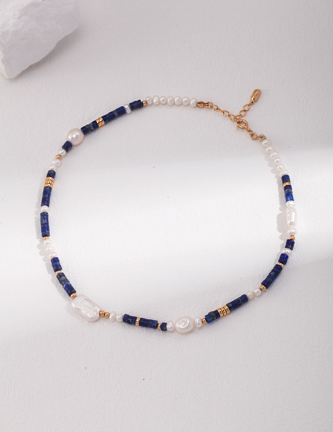Celestial Harmony Pearl and Lapis Necklace