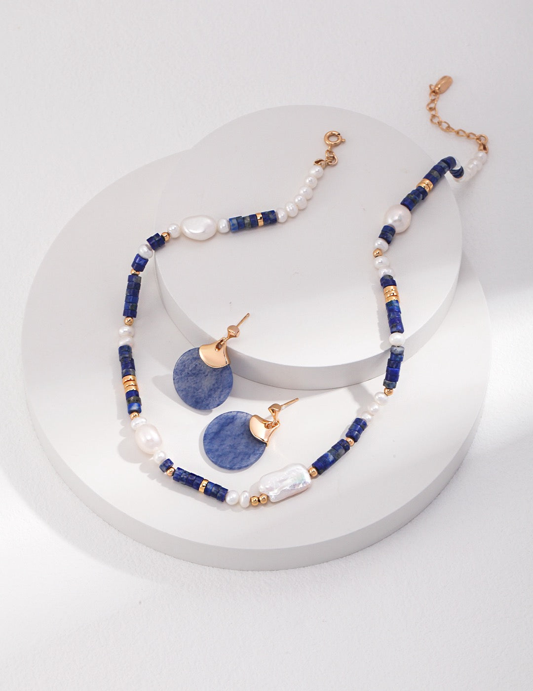 Celestial Harmony Pearl and Lapis Necklace